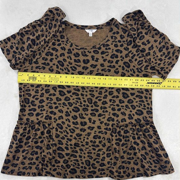 Time & Tru Women’s Leopard Print Peplum Top Size 1X - Picture 4 of 12